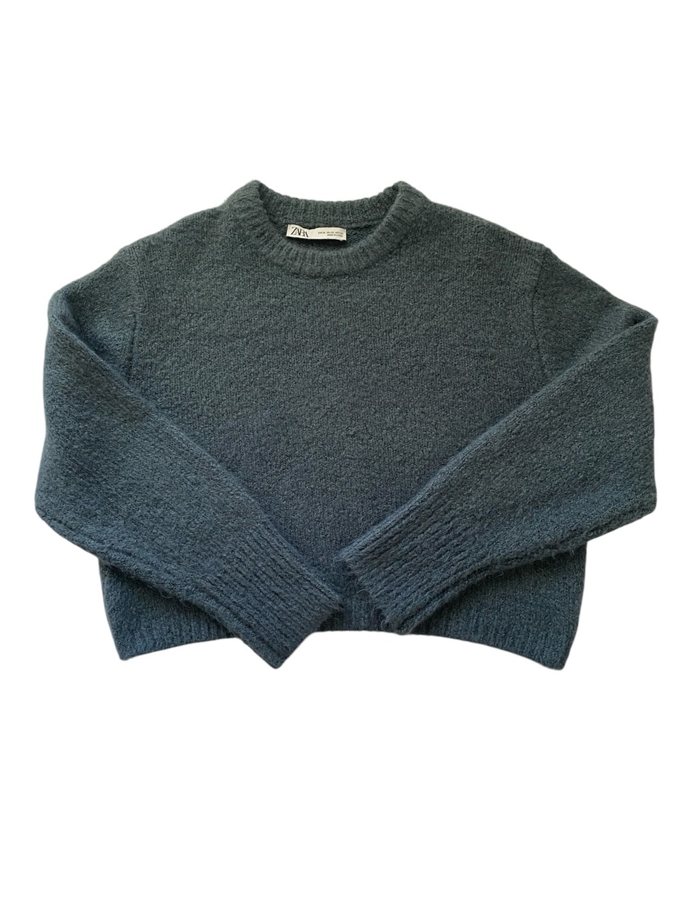 Zara Blue Crewneck Women's Cropped Sweater Wool & Alpaca Blend